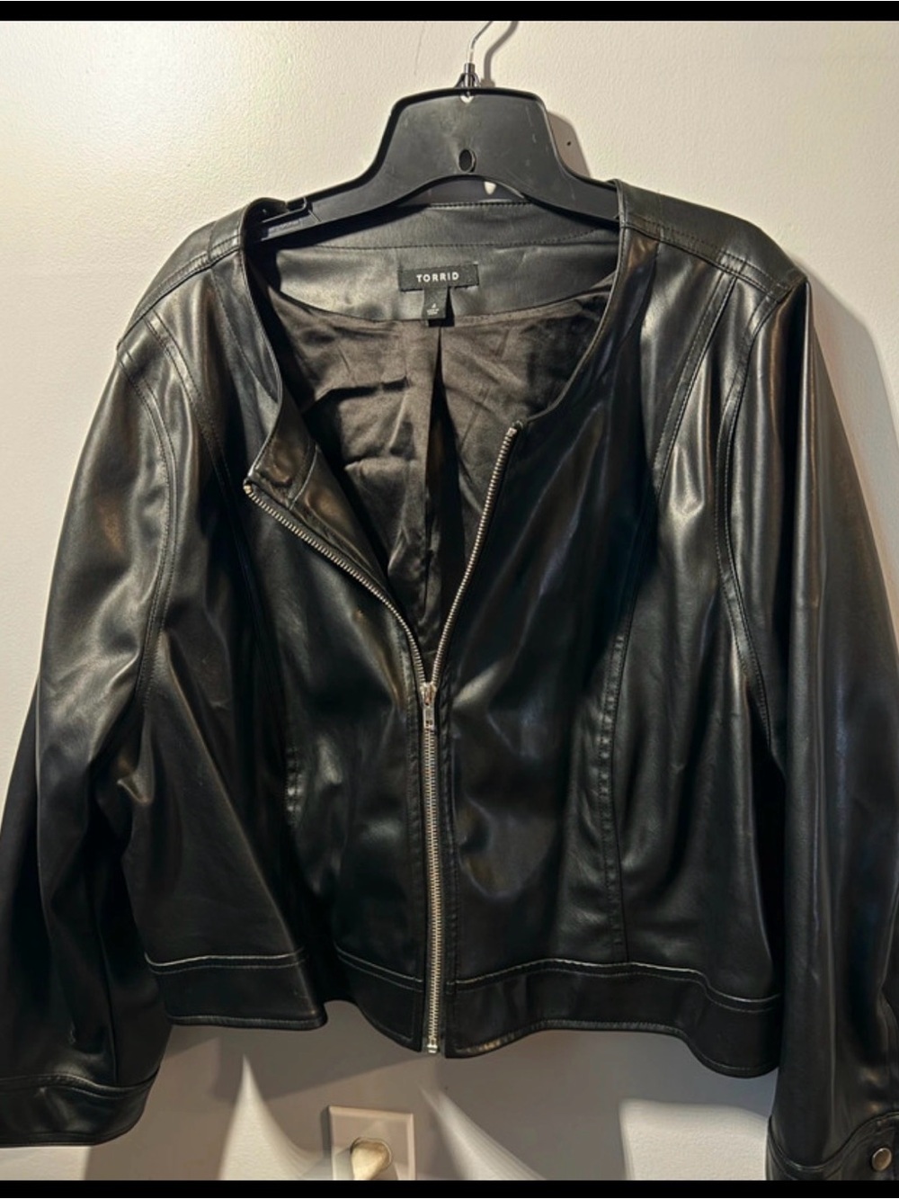 Torrid Black Faux Leather Zip-Front Jacket Collarless